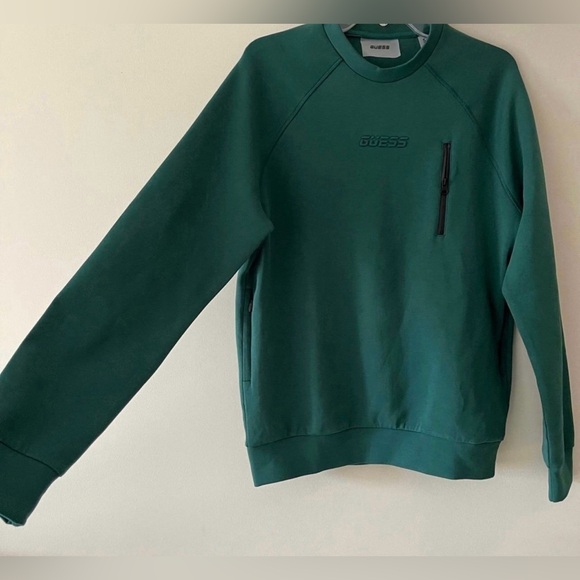 Green Long Sleeve Zip Front Guess Crewneck Sweater - Picture 2 of 7